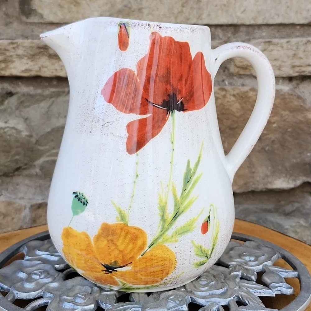 GTB HOME ITALIAN 72 OUNCE FLORAL POPPY PITCHER - Picture 1 of 11